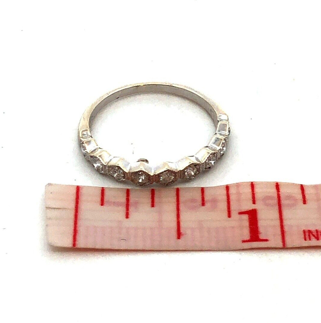 Designer CI 14K White Gold Round Diamond Hexagon Wedding Anniversary Band Ring