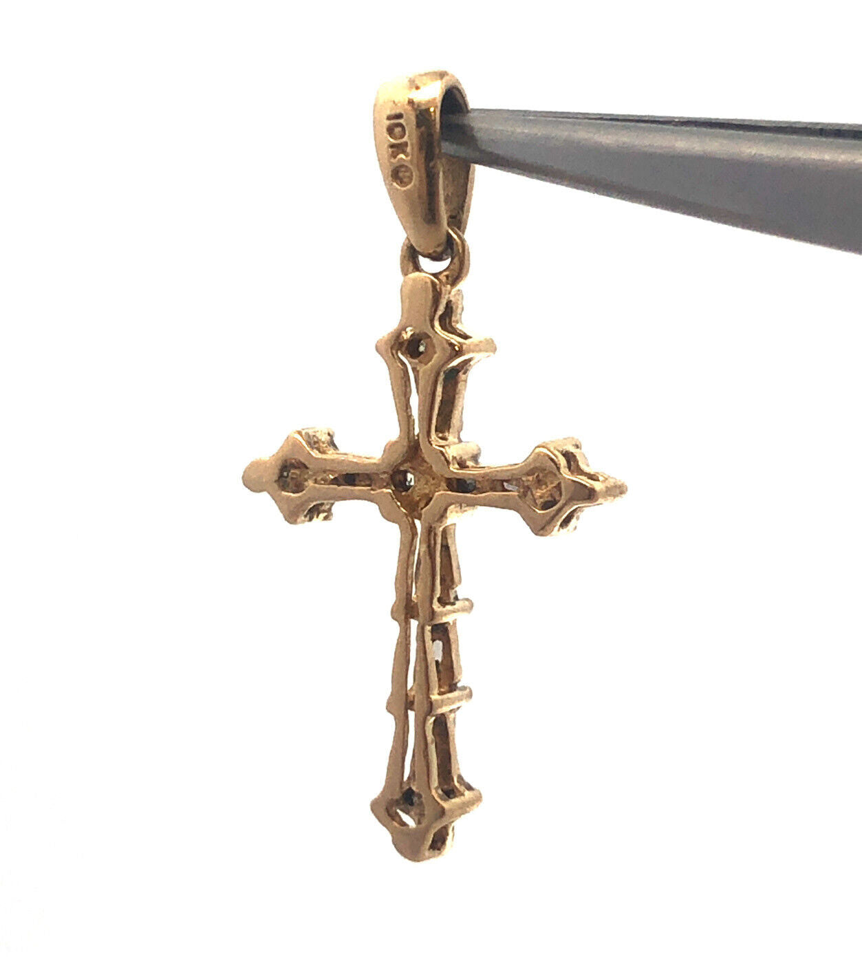 Gorgeous 10k Yellow Gold Multi-Cut Diamond Religious Faith Cross Dangle Pendant