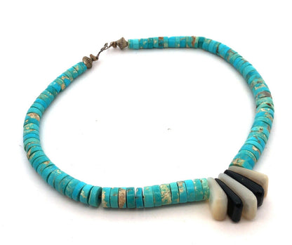 Vintage Silver Tone Turquoise Black Onyx Mother Of Pearl Choker Necklace