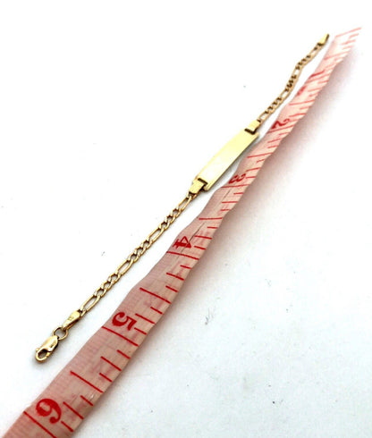 Designer GS 10KT Yellow Gold Engravable Bar Figaro Link Chain ID Bracelet