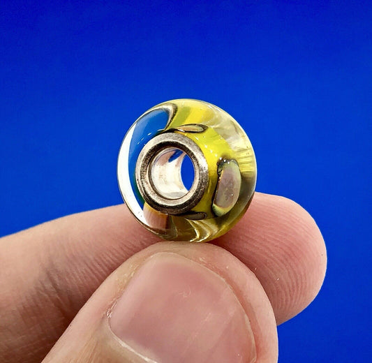 Authentic Chamilia Murano Glass Spotted Yellow Sterling Silver 925 Bead Charm