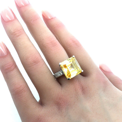 Designer 925 Sterling Silver Lemon White Cubic Zirconia Statement Cocktail Ring