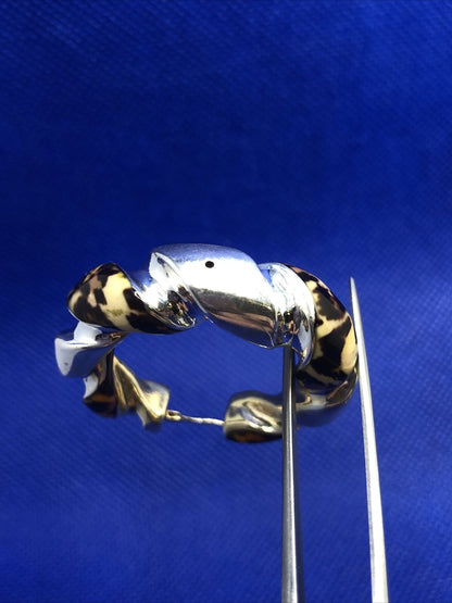 925 Sterling Silver Cheetah Print Enamel Twist Statement Hoop Earrings