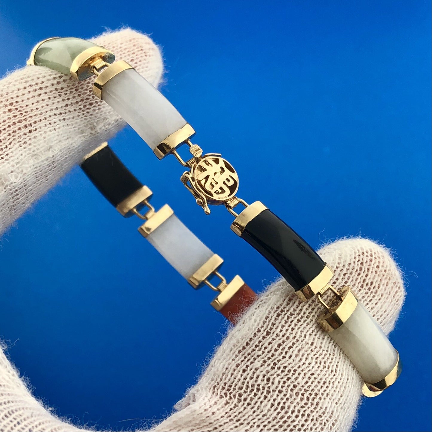 Gorgeous 14k Yellow Gold Elongated Cabochon Multi-Stone 7" Panel Link Bracelet