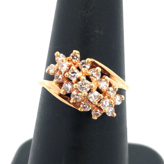 Designer 14K Yellow Gold Diamond Statement Ring Size 6.5