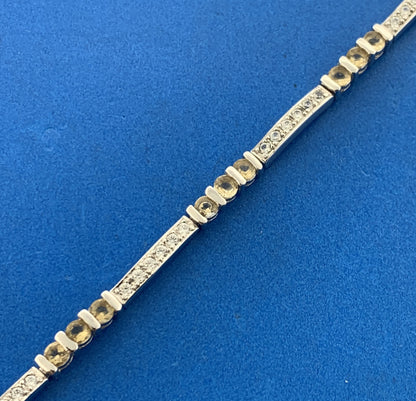 Designer 925 Sterling Silver Citrine Diamond November Occasion Tennis Bracelet