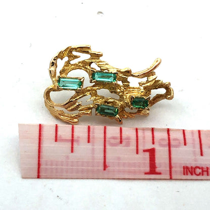 Designer 14K Yellow Gold Emerald Cut Green Tourmaline Flame Pendant