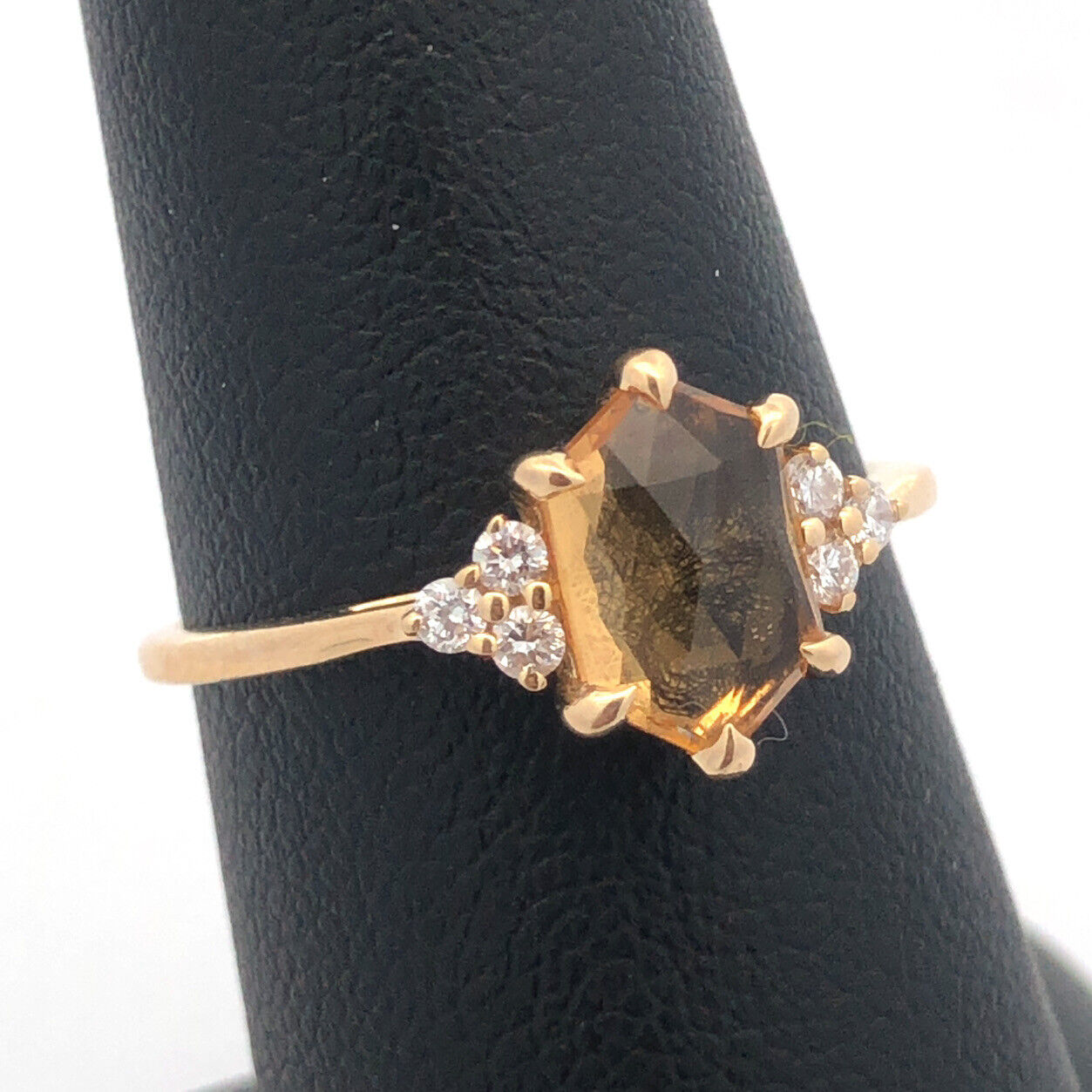 Designer 14K Yellow Gold Citrine Diamond Accented Cocktail Size 7.5 Ring