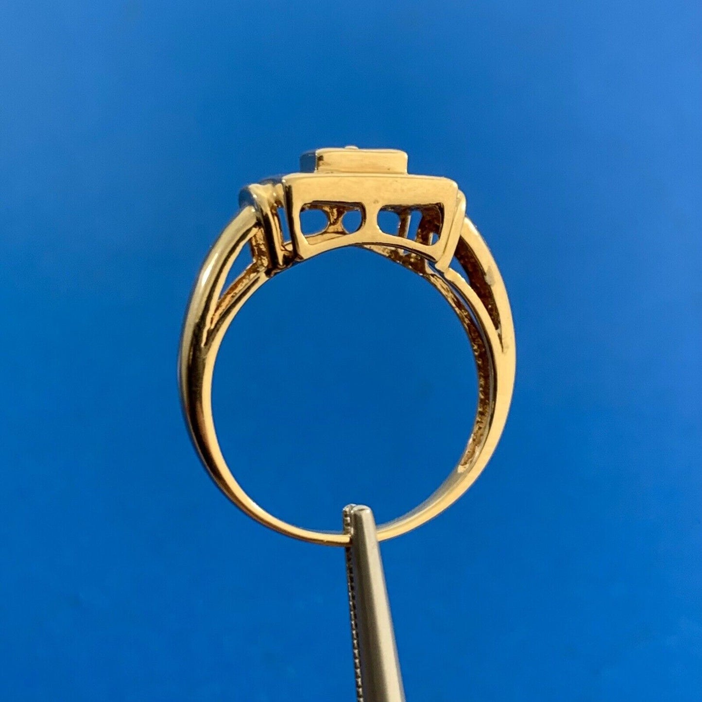 Designer 14K Yellow Gold Princess Quad Emerald Channel Set and Diamond Halo Ring