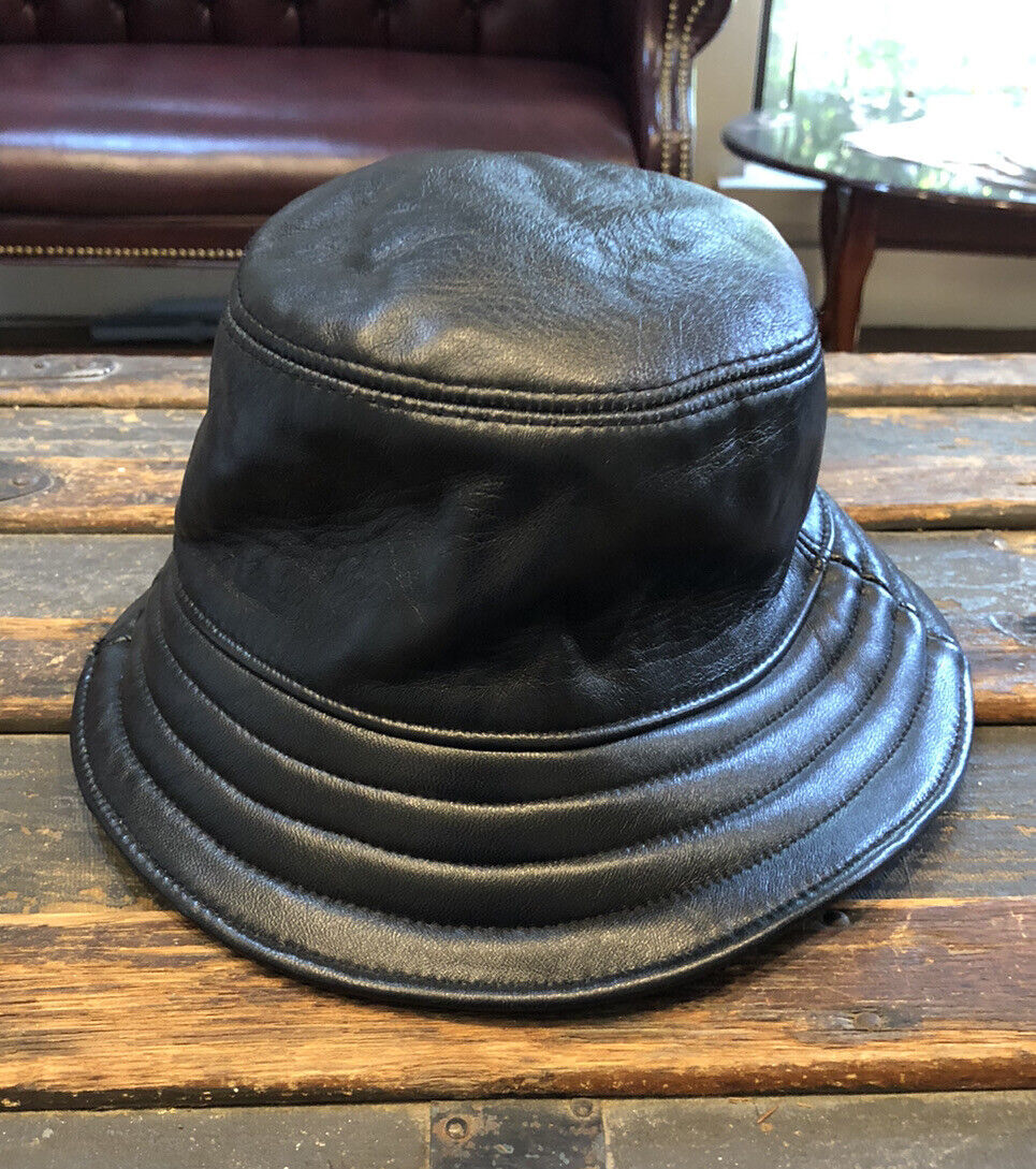 Mitchie's Size Small Medium Black Leather Bucket Hat