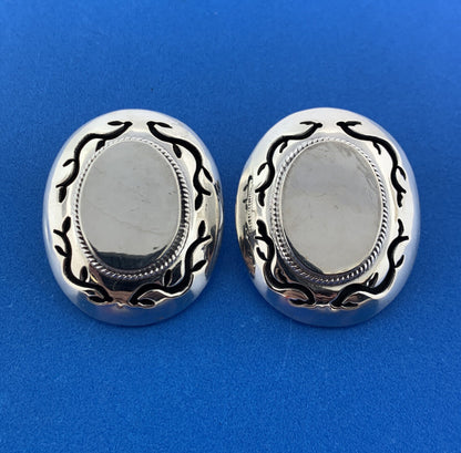 Sterling Silver 925 Native American Concho Design Engravable Oval Disc Earrings