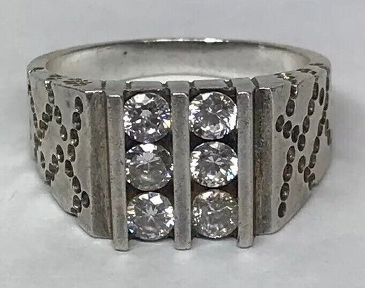 Native American Artisan Sterling Silver Cubic Zirconia CZ Unisex Statement Ring
