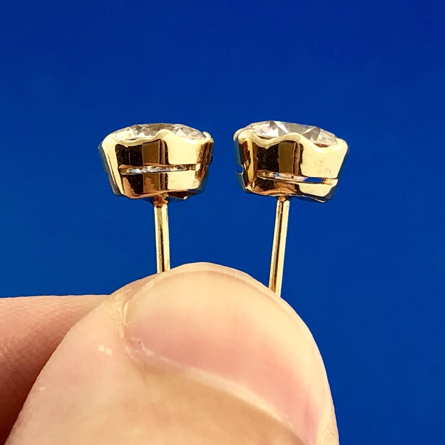 Stunning Classic 14K Yellow Gold Cubic Zirconia CZ Statement Stud Earrings