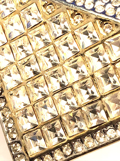 Runway Couture Gold Tone Rhinestone Herringbone Statement Collar Necklace