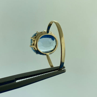 14K Yellow Gold Oval Blue Spinel Solitaire August Birthday Anniversary Ring