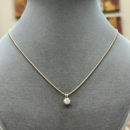 Designer 14K Yellow Gold Diamond Solitaire Snake Chain Anniversary Necklace