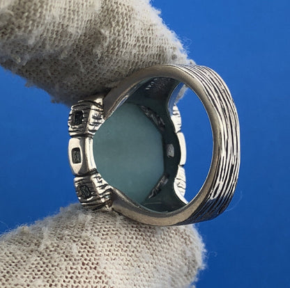 Designer RE Sterling Silver 925 Faceted Blue Aventurine Dome Cocktail Ring