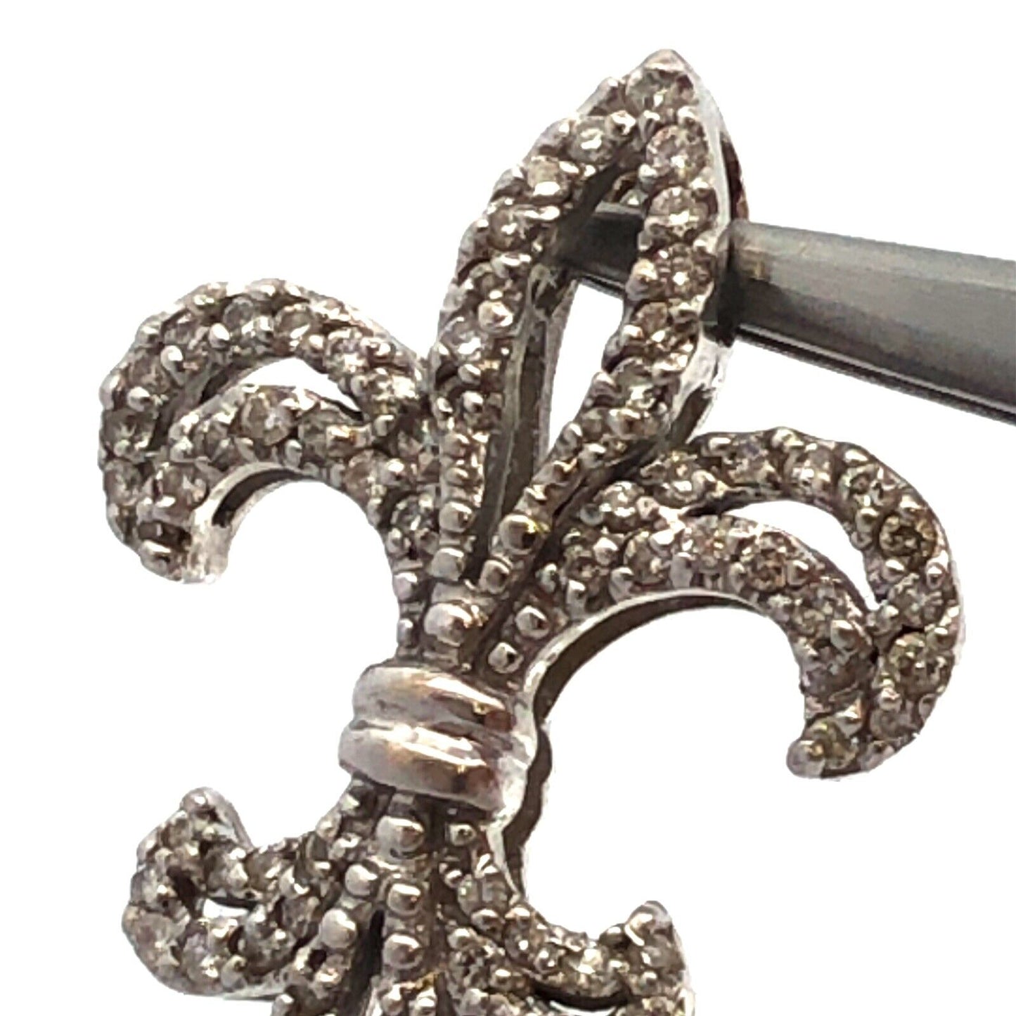 Designer 14K White Gold Diamond Encrusted Fleur De Lis Slide Pendant