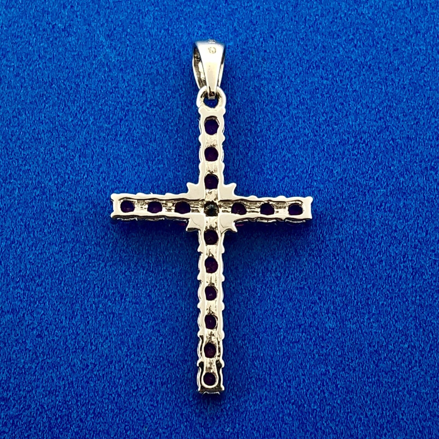 14K White Gold Ruby Diamond Cross Religious Communion Wedding July Pendant