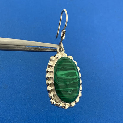 Vintage Taxco Mexico Designer Sterling Silver 925 Malachite Statement Earrings