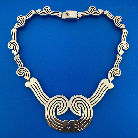 Modernist Designer Daniela 950 Silver Chunky Claddagh Statement Necklace