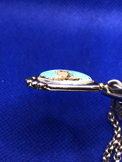 Blue Turquoise Native American 925 Sterling Silver Pendant Necklace