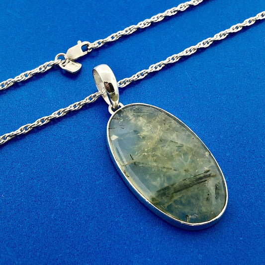 Heart Chakra 925 Sterling Silver Green Reticulated Quartz Oval Statement Pendant