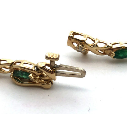 10K Yellow Gold Marquise Emerald Round Diamond X&O Tennis Bracelet