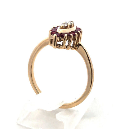 14K Yellow Gold Designer Ruby Diamond Accented July Anniversary Cocktail Ring