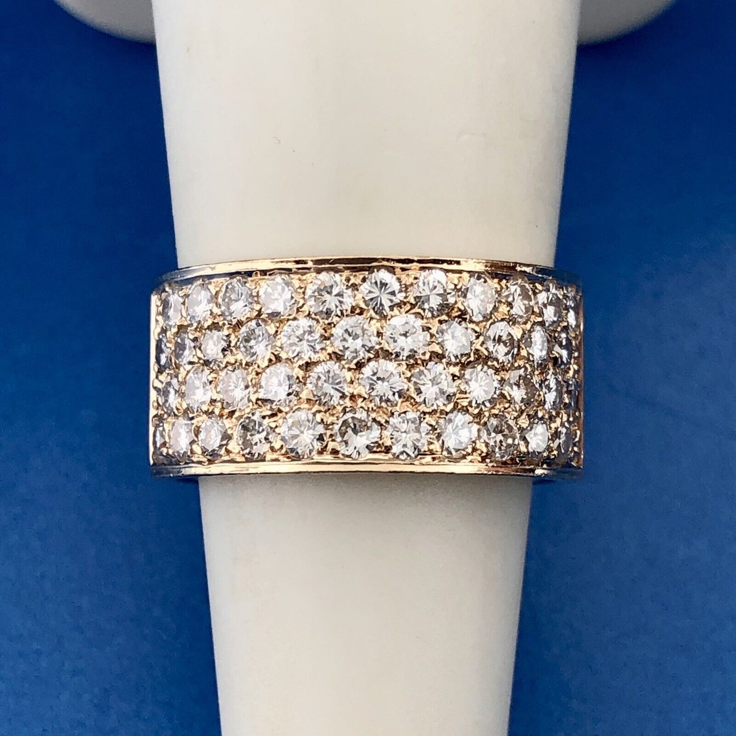 Stunning 14k Yellow Gold Round Cut Diamond Set Cigar Band Ring Size 5.5