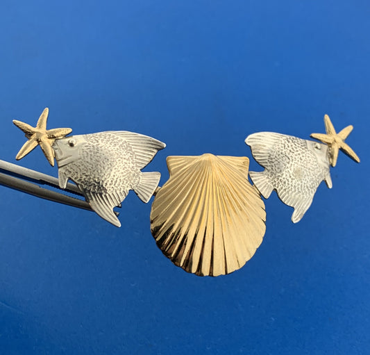 Courtney Peterson 925 Sterling Silver Two Tone Fish Shell Ocean Slide Pendant