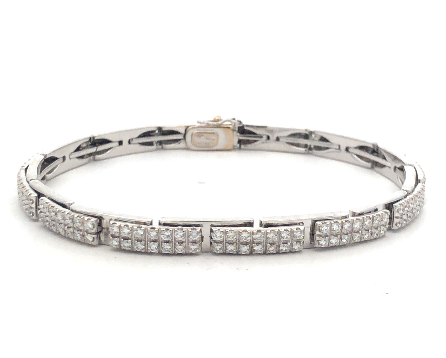 Designer Raima 14k White Gold Diamond Panel Link Box Clasp 7" Tennis Bracelet