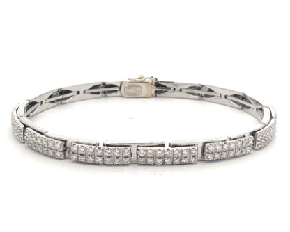 Designer Raima 14k White Gold Diamond Panel Link Box Clasp 7" Tennis Bracelet