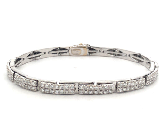 Designer Raima 14k White Gold Diamond Panel Link Box Clasp 7" Tennis Bracelet