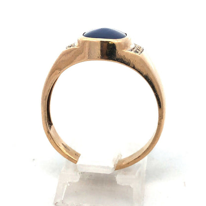 Vintage 10K Yellow Gold Blue Star Sapphire Diamond Unisex Statement Ring