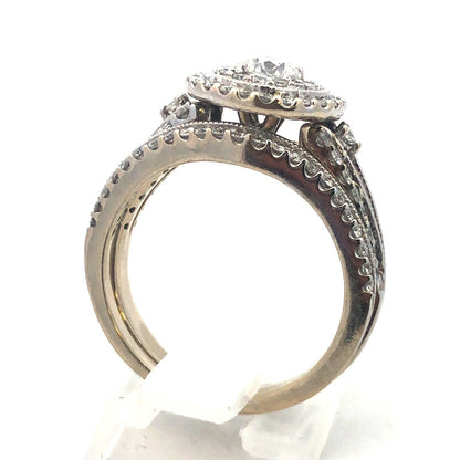 14K White Gold Brilliant Round Diamond Double Halo Engagement Wedding Bridal Set