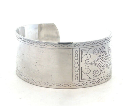 New Orleans Silversmiths Sterling Silver Etched Engravable Open Cuff Bracelet