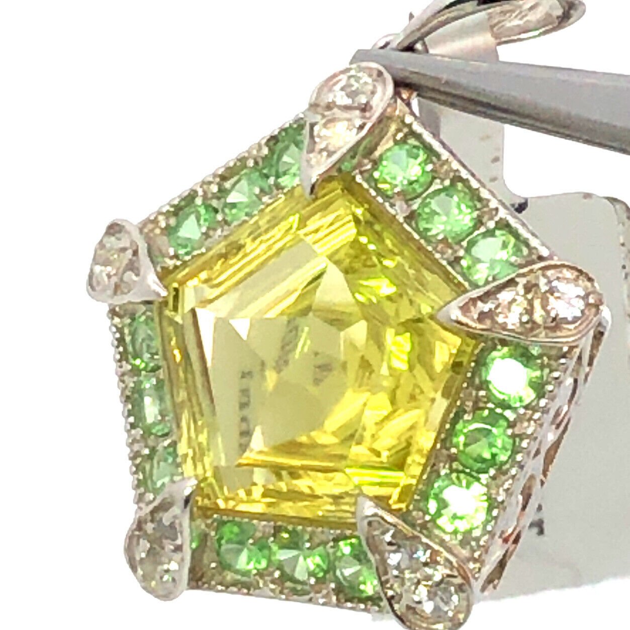 Designer TGGC 925 Sterling Silver Peridot Green Tourmaline White Topaz Pendant