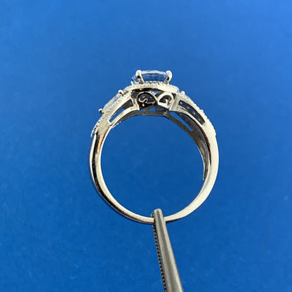 925 Sterling Silver Blue Spinel White Cubic Zirconia Halo Cocktail Ring