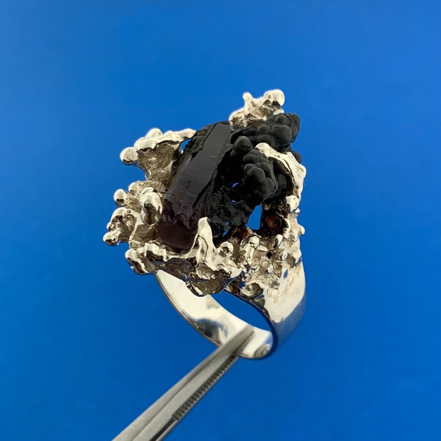 Artisan Sterling Silver Natural Ston\e Chunky Free Form Cast Statement Ring