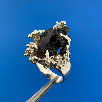 Artisan Sterling Silver Natural Ston\e Chunky Free Form Cast Statement Ring