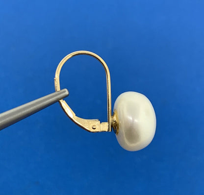 Designer 14K Yellow Gold White Pearl Statement Lever Back Earrings