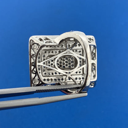 Designer 925 Sterling Silver Pave Diamond Rectangle Statement Finger Dome Ring
