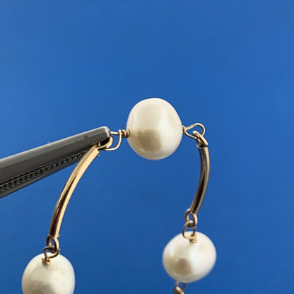Designer 14K Yellow Gold Pearl Station Bar Link June Bridal Anniversary Necklace