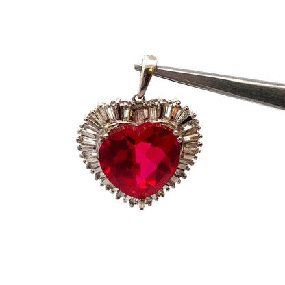 Designer Sterling Silver Cushion Ruby Diamond Accented Heart Statement Pendant