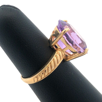 Vintage Designer SCBS 10K Yellow Gold Oval Amethyst Statement Cocktail Ring