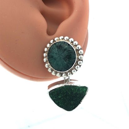 Designer Amy Kahn Russel Sterling Silver Carved Brazilian Agate Dangle  Earrings