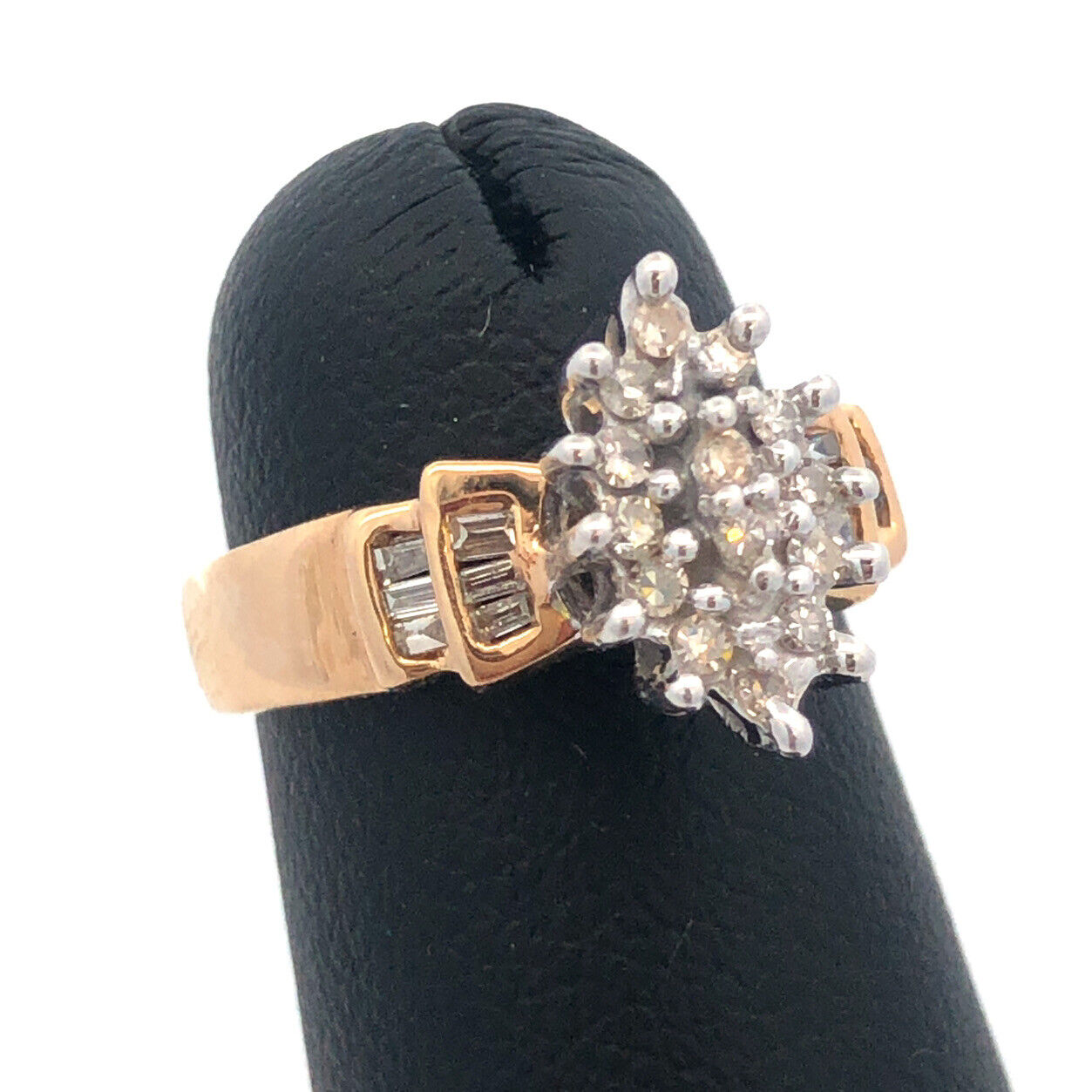 10K Yellow Gold Diamond Waterfall Cluster Engagement Bridal Cocktail Ring