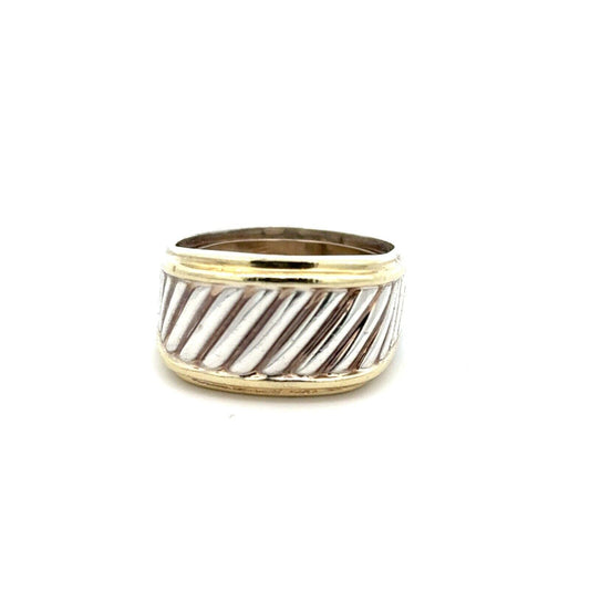 David Yurman 925 Sterling Silver 14K Yellow Gold Thoroughbred Men's Band Ring