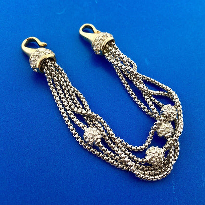 Ladies Silver Gold Tone Cubic Zirconia CZ Ball Station 5 Strand Fashion Bracelet